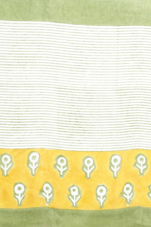 Sooti Syahi "Mandevilla Yellow" Handblock Print Mul Cotton Saree