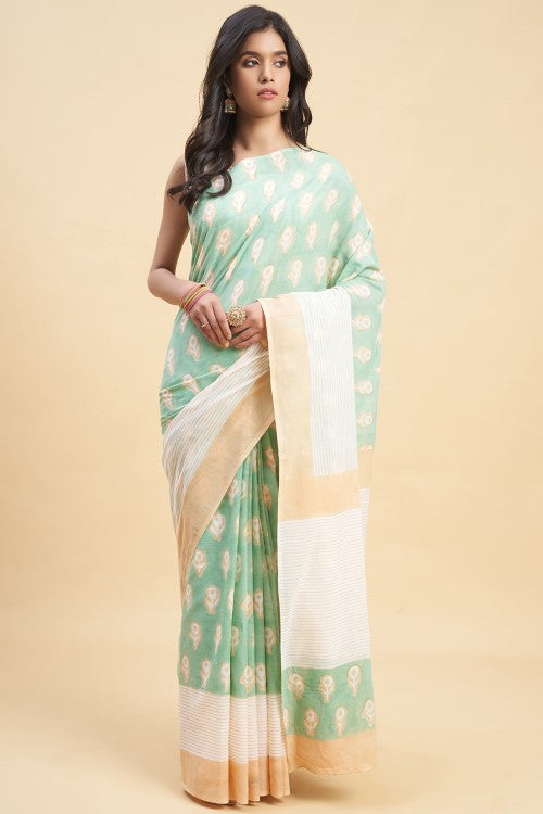 Sooti Syahi Mandevilla Piast Print Cotton Saree Online