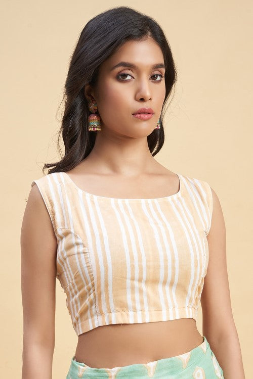 Sooti Syahi "Mandevilla Piast" Handblock Print Mul Cotton Saree