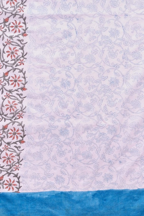 Sooti Syahi "Crape Myrtle Pink" Handblock Print Mul Cotton Saree