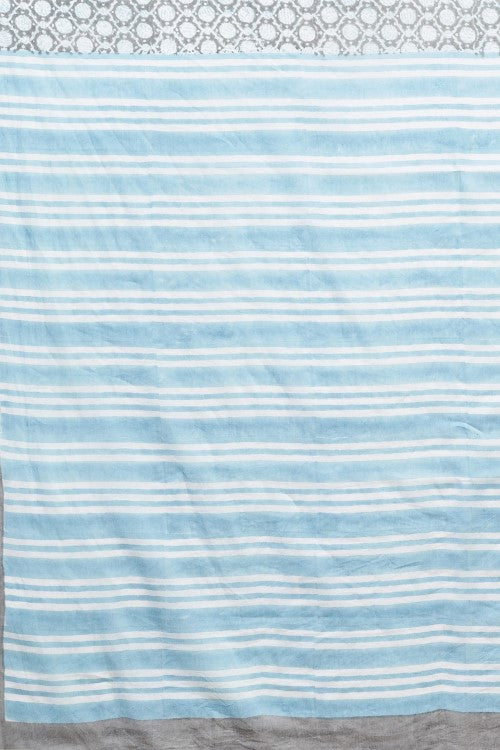 Sooti Syahi "Paradise Sky Blue" Handblock Print Mul Cotton Saree