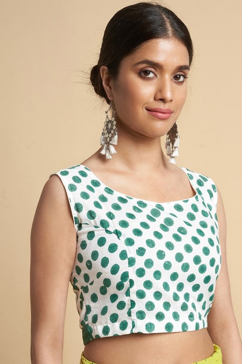 Sooti Syahi "Paradise Green" Handblock Print Mul Cotton Saree