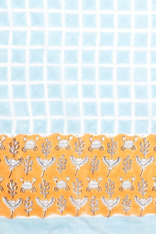 Sooti Syahi "Crab In Orange" Handblock Print Mul Cotton Saree
