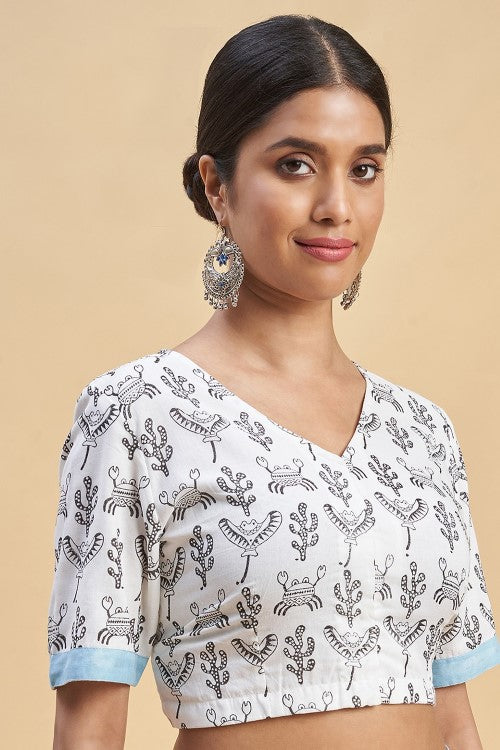 Sooti Syahi "Crab In Pink'' Block Printed Cotton Saree
