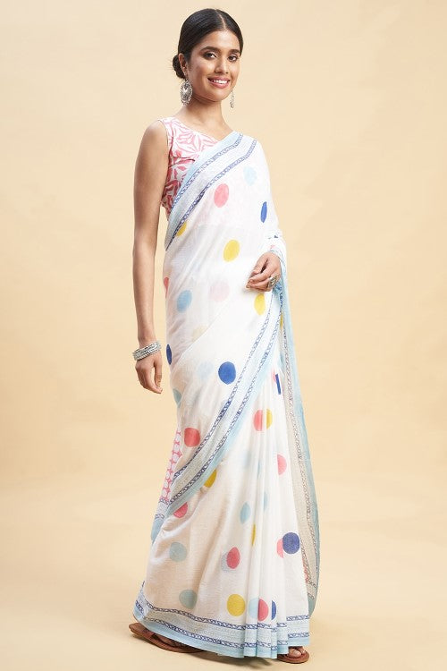 Sooti Syahi Ocean Pearls Block Print Cotton Saree Online