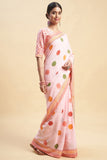 Sooti Syahi "Ocean Pink Pearls'' Block Printed Cotton Saree