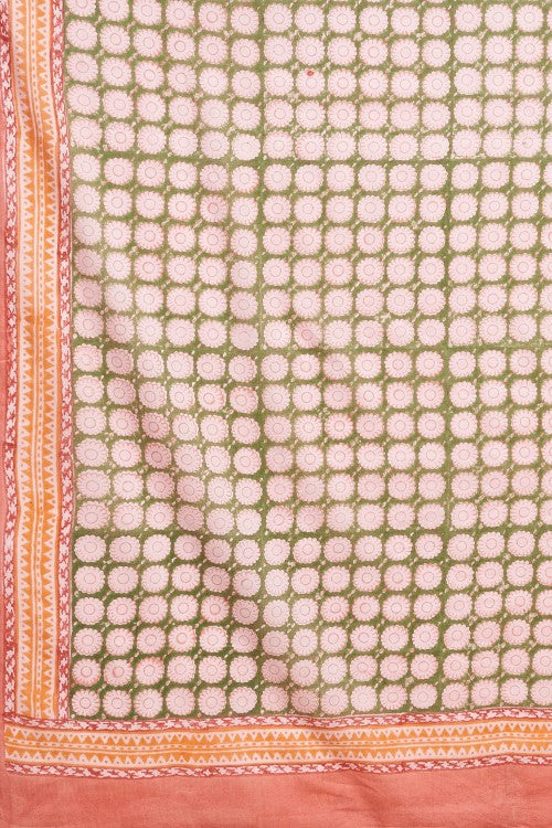 Sooti Syahi "Ocean Pink Pearls'' Block Printed Cotton Saree