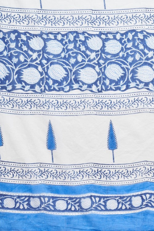 Sooti Syahi "Botanical Blue'' Block Printed Cotton Saree