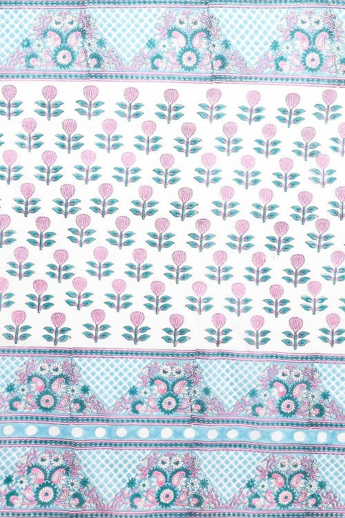 Sooti Syahi "Cherry Blossom" Handblock Print Mul Cotton Saree