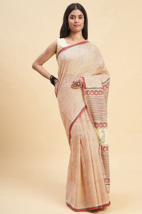 Sooti Syahi Robusta Block Print Cotton Saree Online
