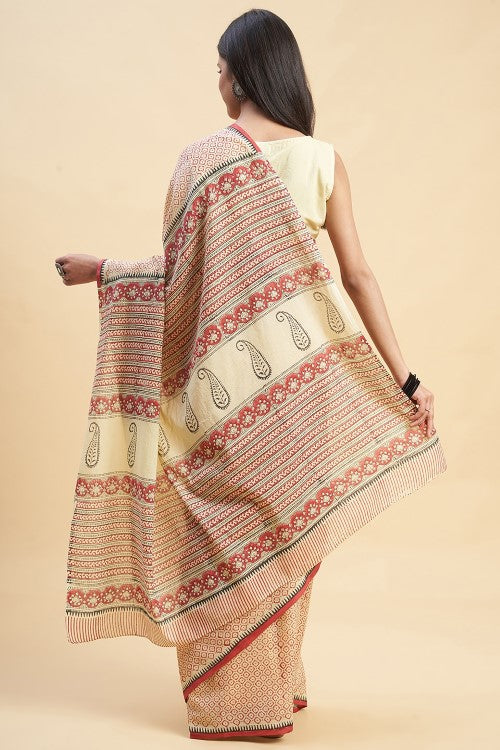 Sooti Syahi "Robusta" Handblock Print Mul Cotton Saree