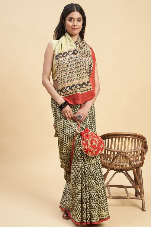 Sooti Syahi "Liberica" Handblock Print Mul Cotton Saree
