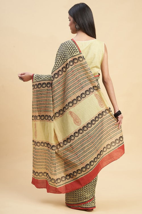 Sooti Syahi "Liberica" Handblock Print Mul Cotton Saree
