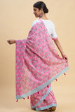 Sooti Syahi "Fiddler Pink Crab" Block Printed Cotton Saree
