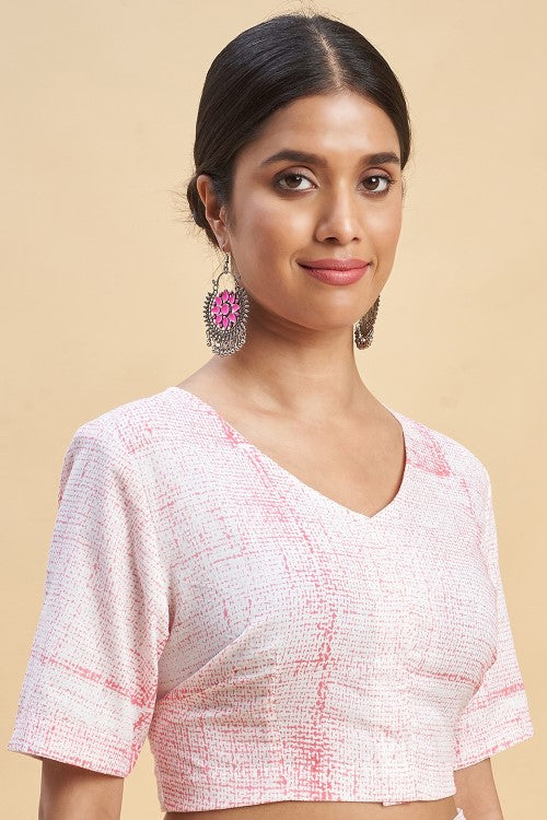 Sooti Syahi " Candy Pink Stripes'' Block Printed Cotton Saree