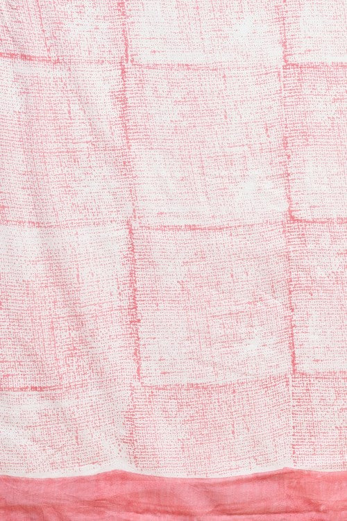 Sooti Syahi " Candy Pink Stripes'' Block Printed Cotton Saree