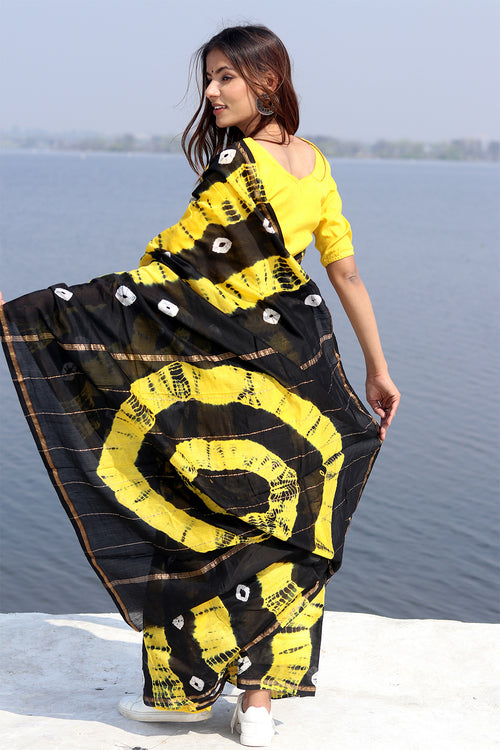 Sooti Syahi "Kaali Peeli" Bandhni Chanderi Saree