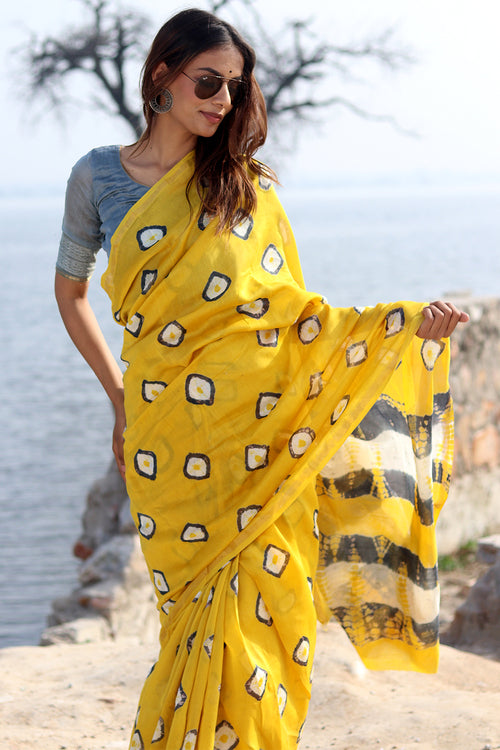 Sooti Syahi "Golden Aura" Bandhni Chanderi Saree