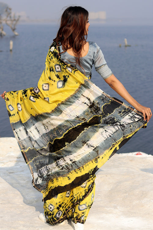 Sooti Syahi "Buttercup Bliss" Bandhni Chanderi Saree