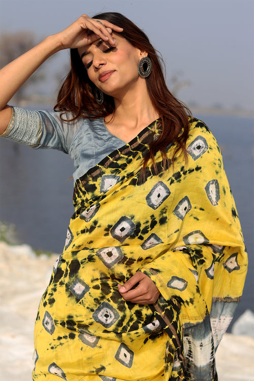 Sooti Syahi "Buttercup Bliss" Bandhni Chanderi Saree