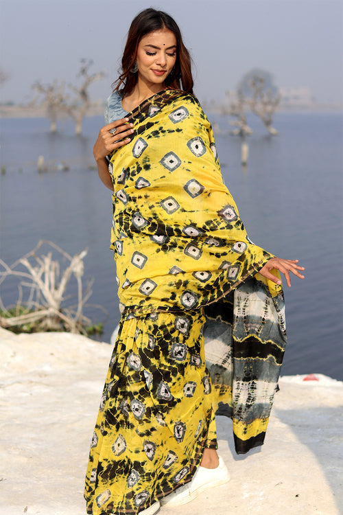 Sooti Syahi "Buttercup Bliss" Bandhni Chanderi Saree