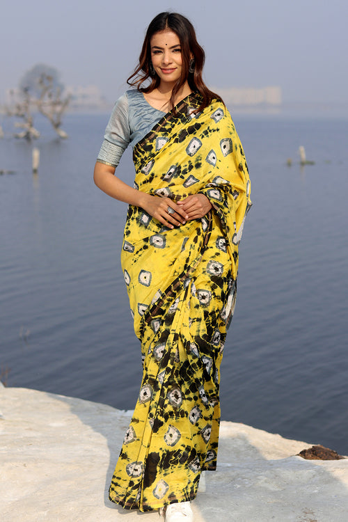 Sooti Syahi "Buttercup Bliss" Bandhni Chanderi Saree