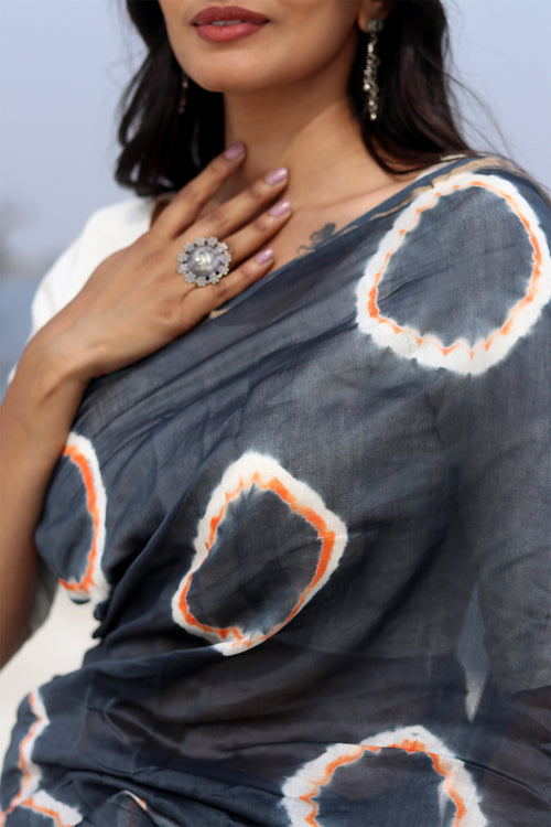 Sooti Syahi "Midnight Mirage" Bandhni Chanderi Saree