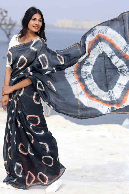 Sooti Syahi "Midnight Mirage" Bandhni Chanderi Saree
