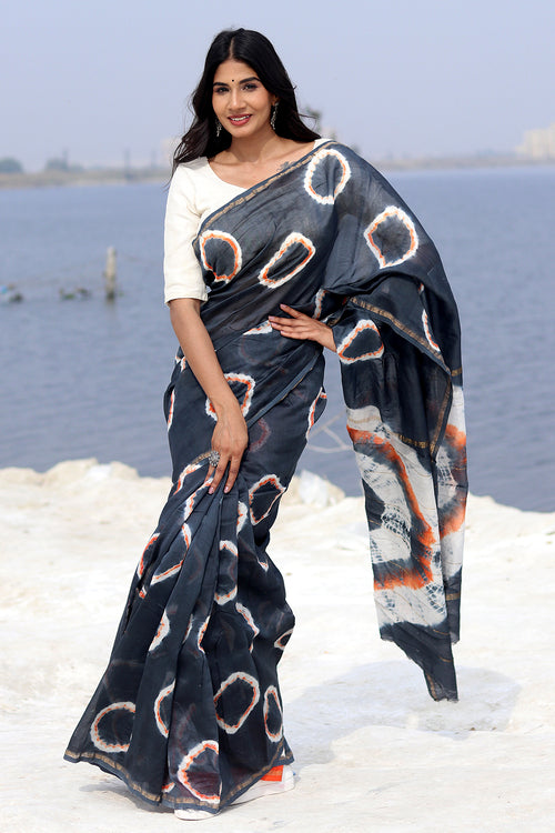 Sooti Syahi "Midnight Mirage" Bandhni Chanderi Saree
