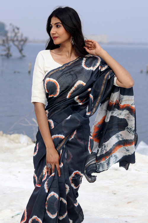 Sooti Syahi "Midnight Mirage" Bandhni Chanderi Saree