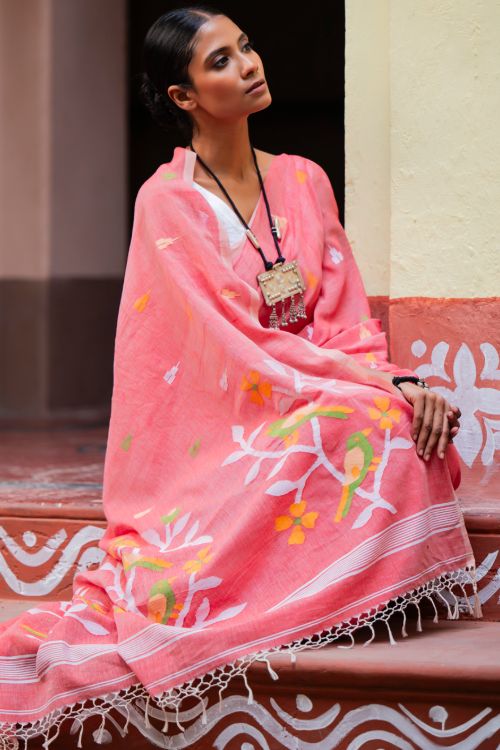 TICH Exclusive Soft Handwoven Bengal Cotton Jamdani Saree - Pakhipath