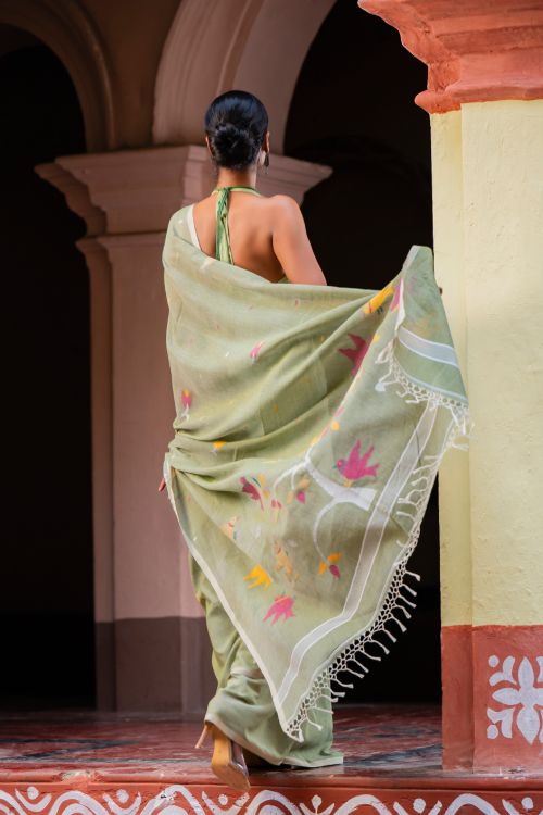 TICH Exclusive Soft Handwoven Bengal Cotton Jamdani Saree - Pakher Bhor
