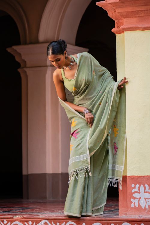 TICH Exclusive Soft Handwoven Bengal Cotton Jamdani Saree - Pakher Bhor