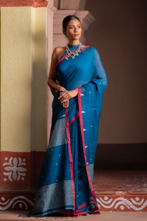 TICH Soft & Light. Handwoven Bengal Cotton Saree - Inkrose