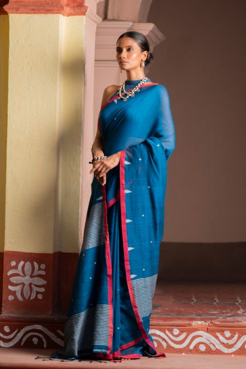TICH Soft & Light. Handwoven Bengal Cotton Saree - Inkrose
