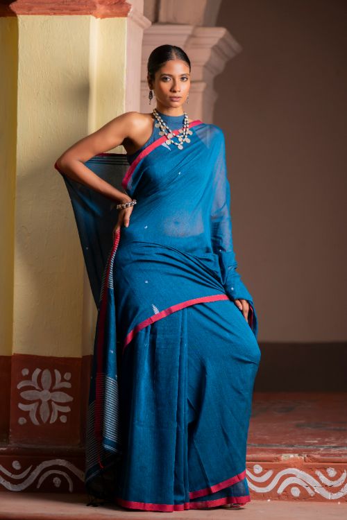 TICH Soft & Light. Handwoven Bengal Cotton Saree - Inkrose