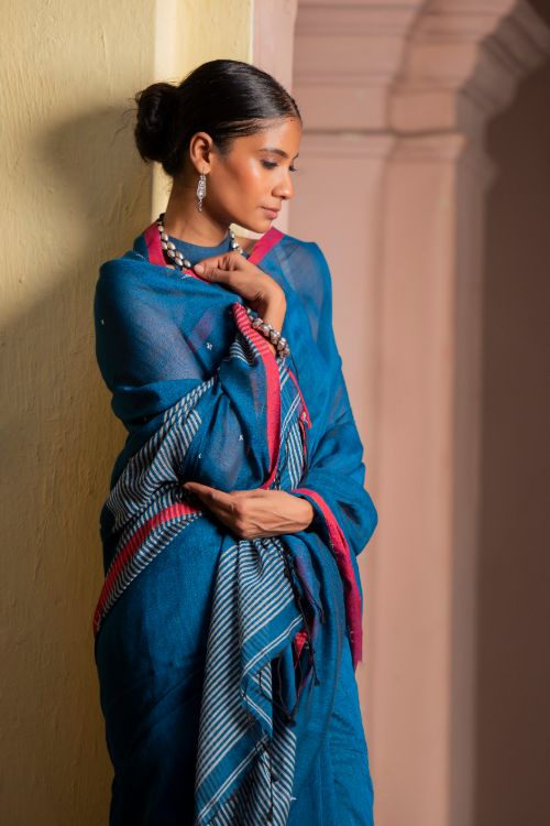 TICH Soft & Light. Handwoven Bengal Cotton Saree - Inkrose