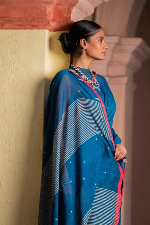 TICH Soft & Light. Handwoven Bengal Cotton Saree - Inkrose