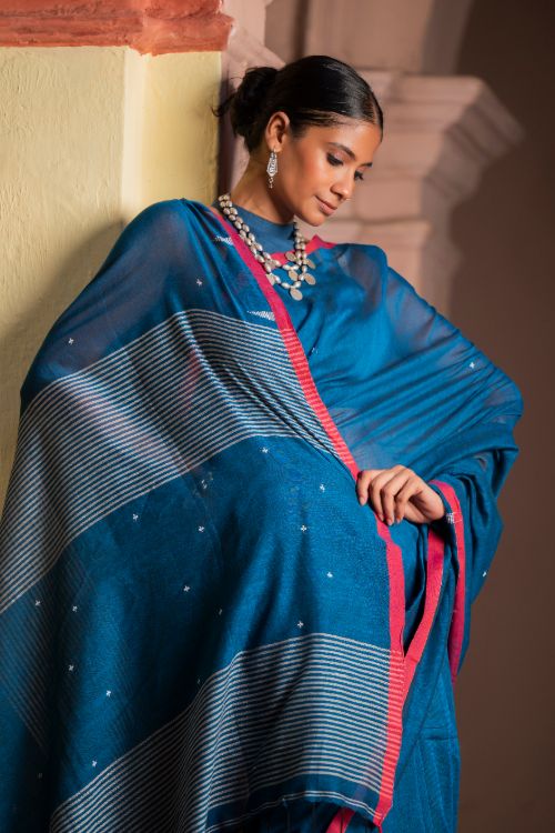 TICH Soft & Light. Handwoven Bengal Cotton Saree - Inkrose