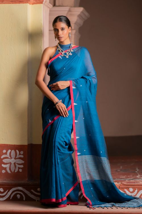 TICH Soft & Light. Handwoven Bengal Cotton Saree - Inkrose