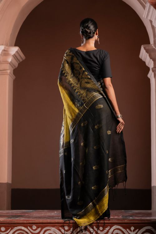 TICH Exclusive Handwoven Bengal Linen Jamdani Saree - Kanaka Dhara