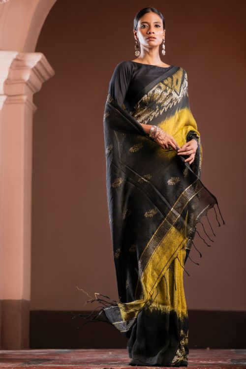 TICH Exclusive Handwoven Bengal Linen Jamdani Saree - Kanaka Dhara