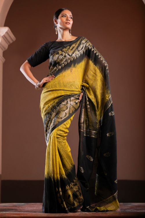 TICH Exclusive Handwoven Bengal Linen Jamdani Saree - Kanaka Dhara