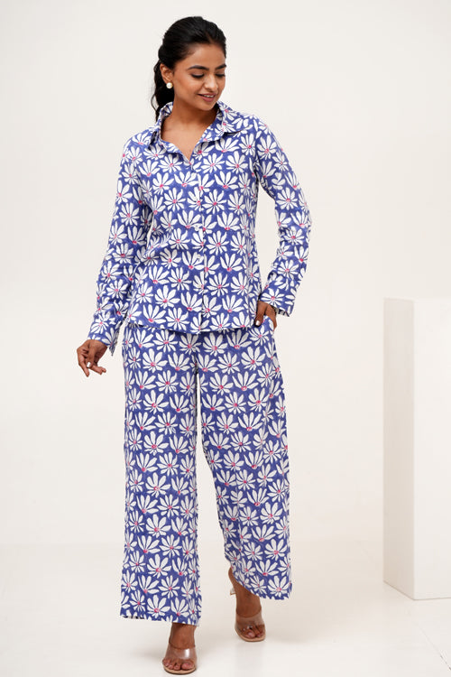 Sooti Syahi Blue Petal Hand Block Printed Co-Ord Set