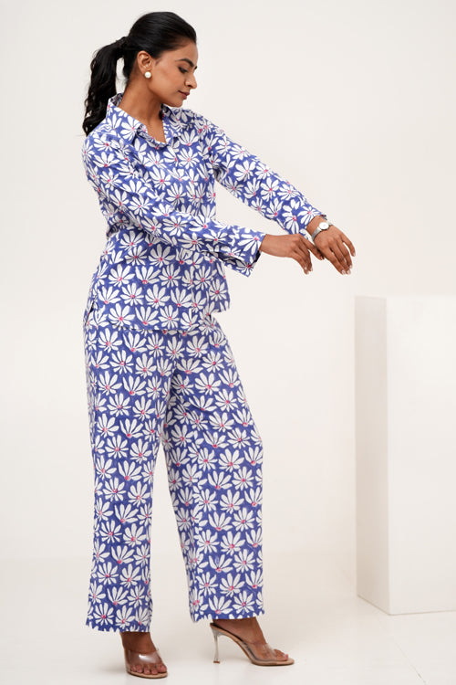 Sooti Syahi Blue Petal Hand Block Printed Co-Ord Set