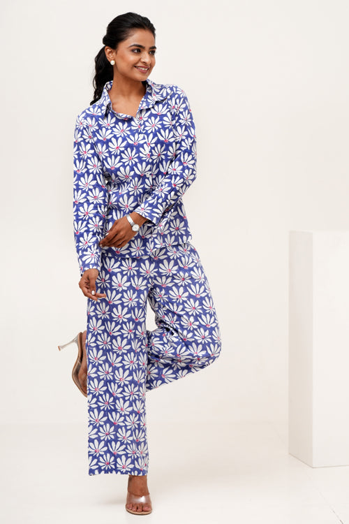 Sooti Syahi Blue Petal Hand Block Printed Co-Ord Set