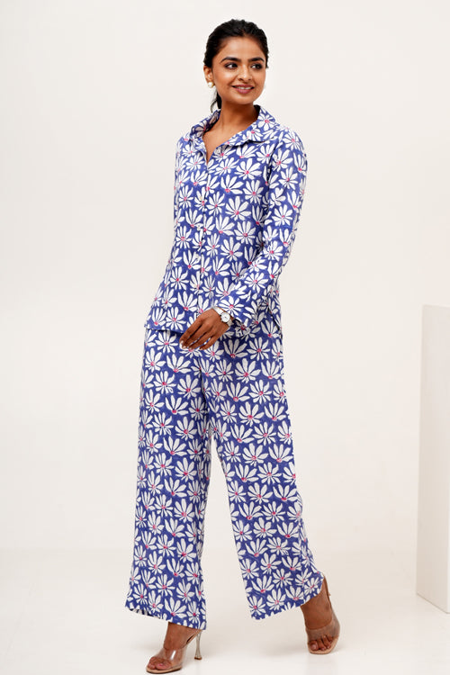 Sooti Syahi Blue Petal Hand Block Printed Co-Ord Set