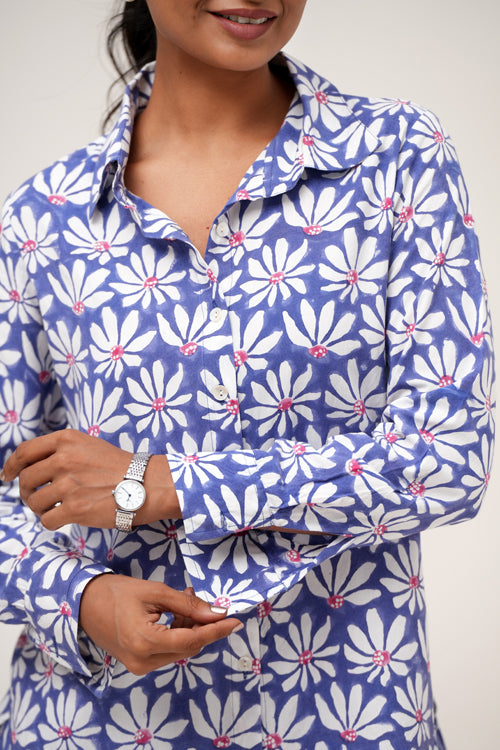 Sooti Syahi Blue Petal Hand Block Printed Co-Ord Set