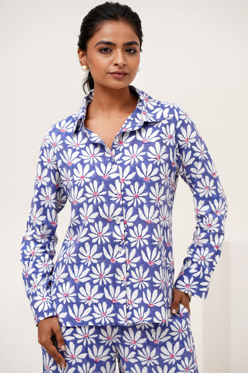 Sooti Syahi Blue Petal Hand Block Printed Co-Ord Set