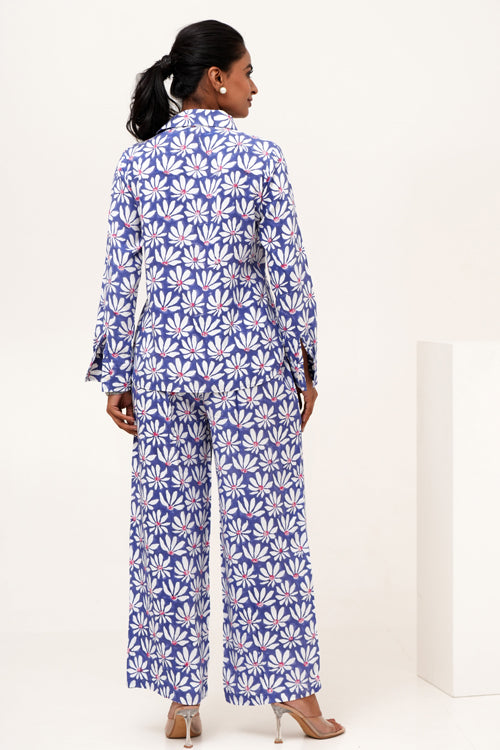 Sooti Syahi Blue Petal Hand Block Printed Co-Ord Set